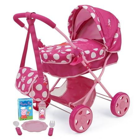 Peppa Pig: Baby Classic Doll Pram Set - Pink & White Dots - 7 Piece Set, Fits Dolls up to 18",  Pretend Play For Kids Ages 3+