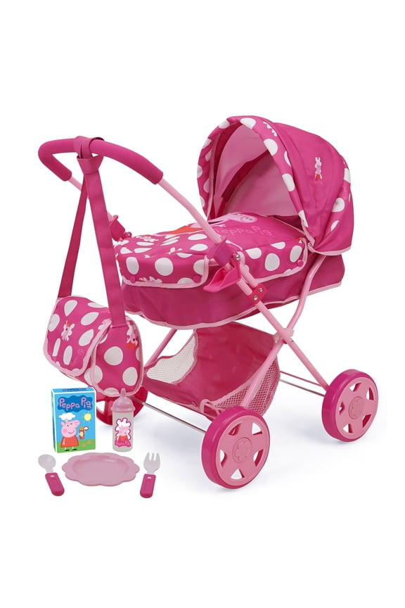 : Baby Classic Doll Pram Set - Pink & White Dots - 7 Piece Set, Fits Dolls up to 18",  Pretend Play For Kids Ages 3+