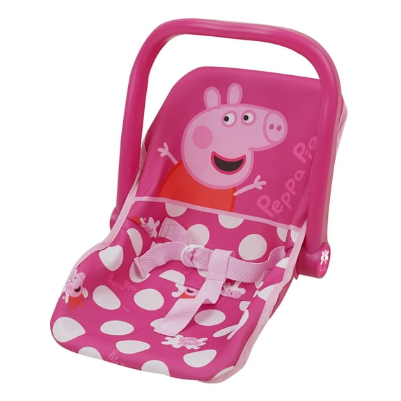 Peppa Pig: Baby Doll Car Seat - Pink & White Dots - Fits Dolls up to 18" Convertible Into A Feeding Chair, Pretend Play For Kids Ages 3+