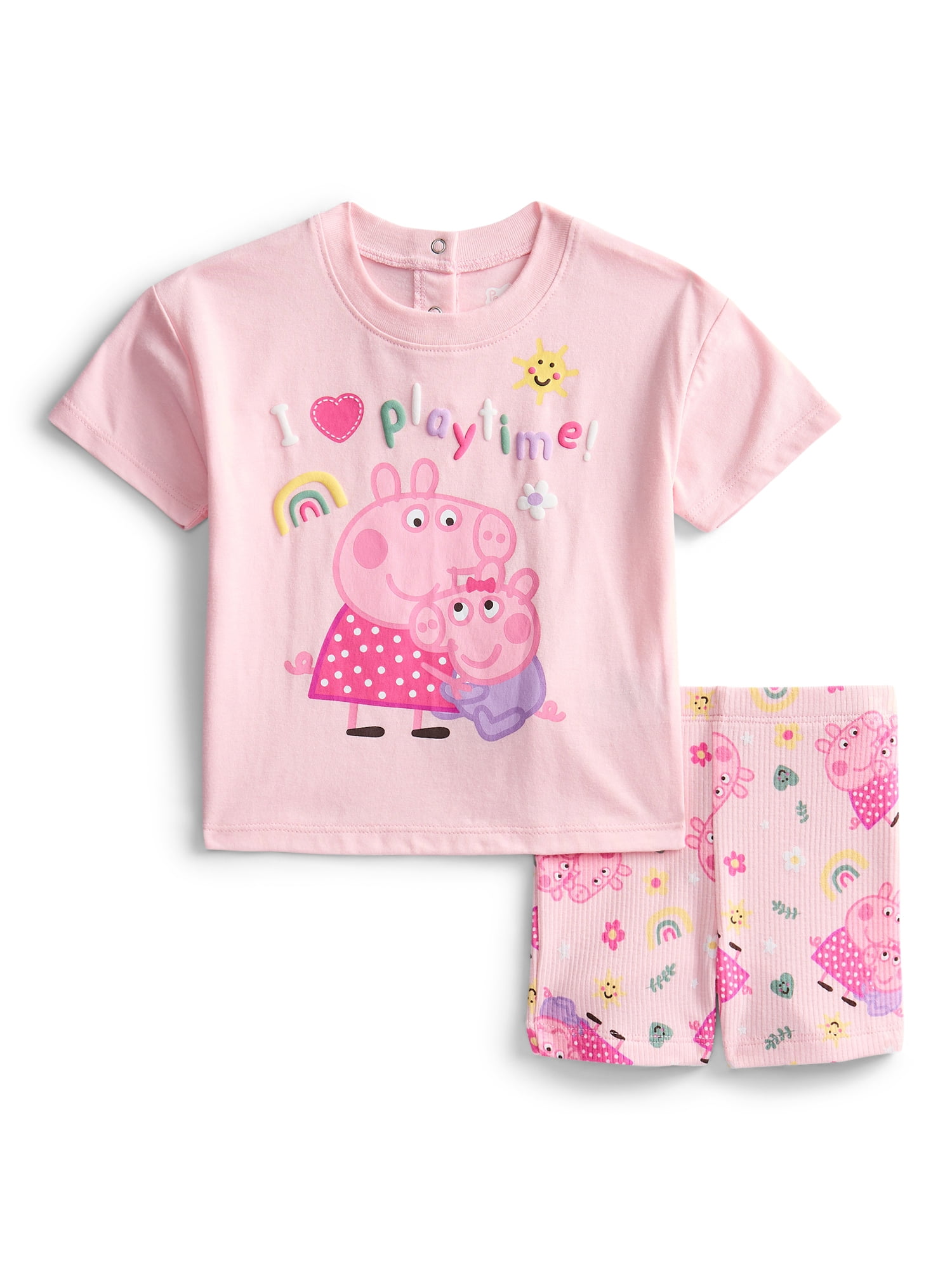 Peppa Pig Baby Girls Graphic Tee and Bike Shorts Set, 2-Piece, Sizes 0/3M-24M