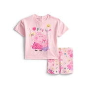 Peppa Pig Baby Girls Graphic Tee and Bike Shorts Set, 2-Piece, Sizes 0/3M-24M