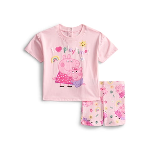 Peppa Pig Baby Girls Graphic Tee and Bike Shorts Set, 2-Piece, Sizes 0/3M-24M