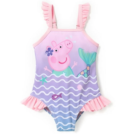 Peppa Pig Baby Girls Swimsuits Ruffle Mermaid Graphic Halter One Piece Bikini Bathing Suits Shower Gifts Newborn Intant