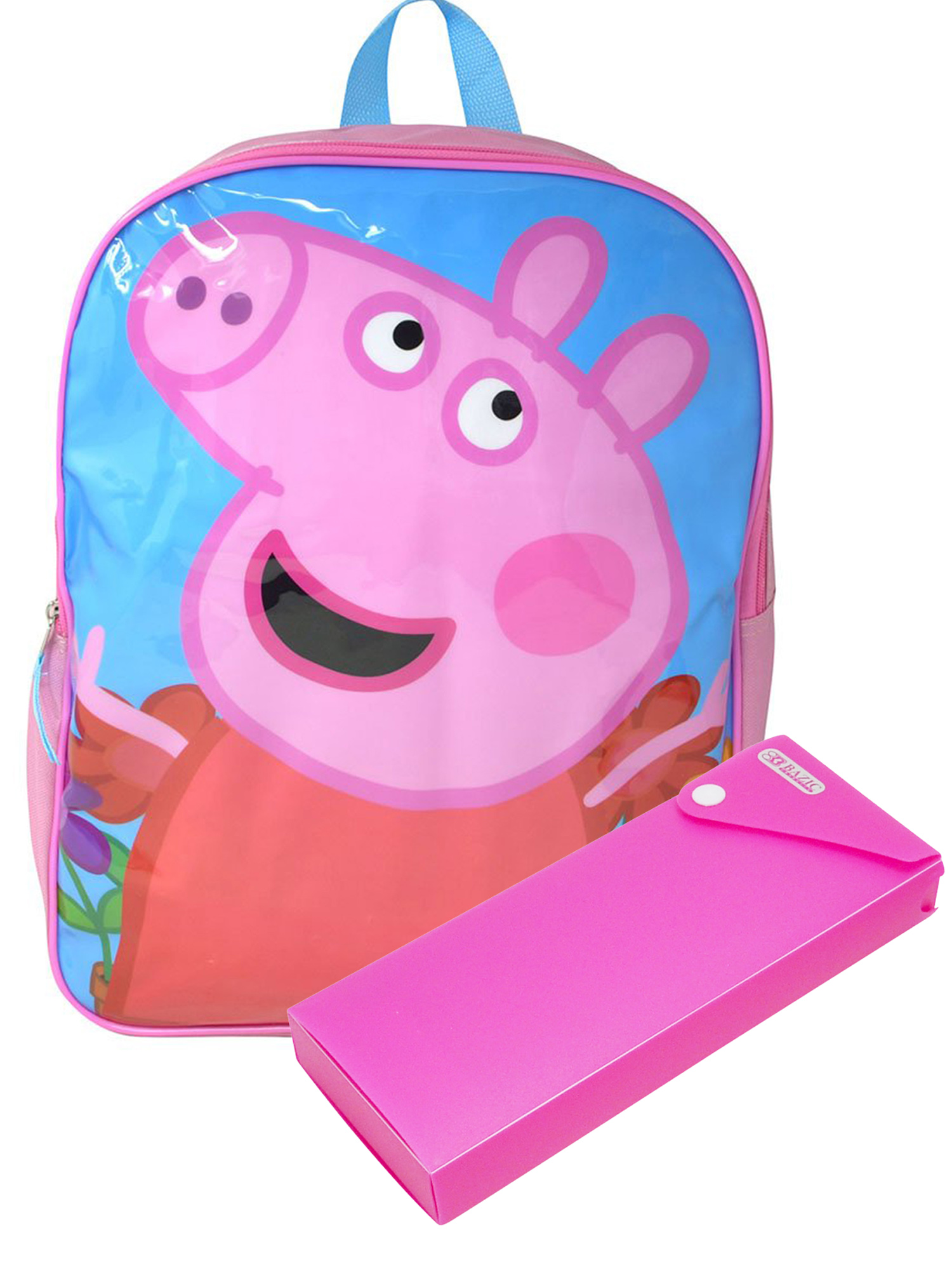 Peppa Pig Backpack 15" Pink Flowers w/ Sliding Pencil Case Set