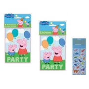 Peppa Pig Birthday Party Supplies Bundle Pack includes 16 Party Invitations with Envelopes and 1 Dinosaur Sticker Sheet