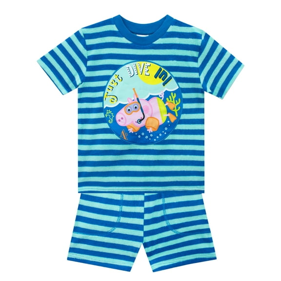 Peppa Pig Boys George Pig Toweling T-shirt and Shorts Set Sizes 2T-8