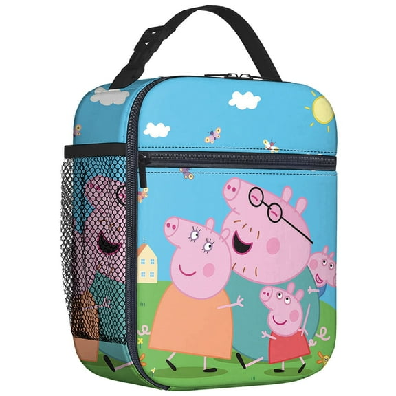 For Peppa Pig Cartoon Theme Insulated Lunch Box,8.66x4.33x10.24 inch Water Resistant Lunch Bag,Portable Reusable Lunch Bag Tote Suitable for Work,Picnic and Camping Trips