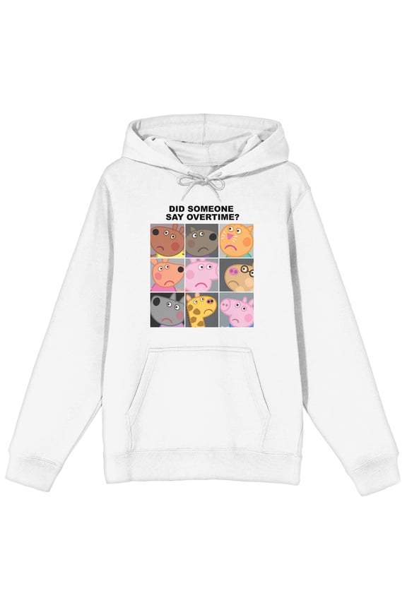 Peppa Pig Character Grid Adult White Long Sleeve Hooded Sweatshirt-Medium