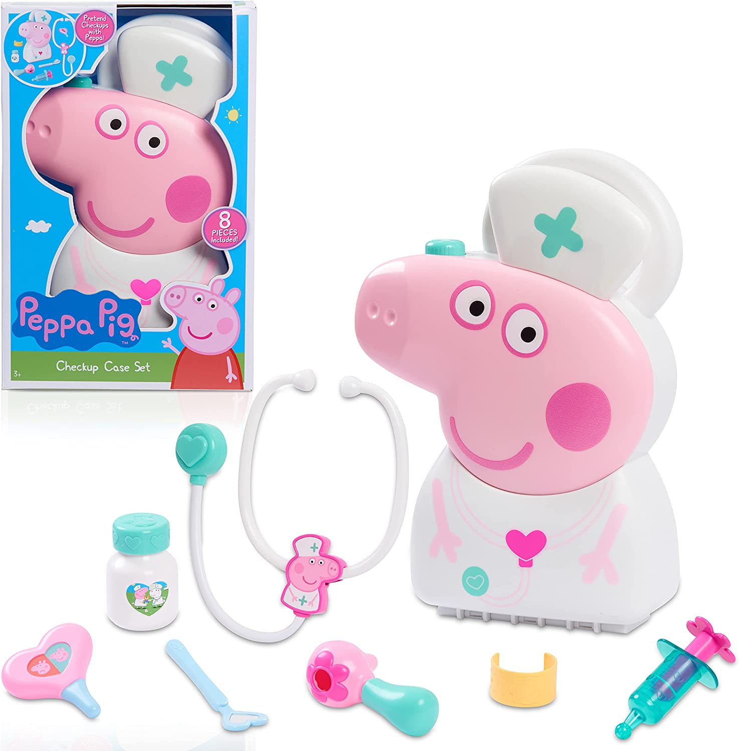Peppa Pig Checkup Case Set with Carry Handle 8 Piece Doctor Kit for Kids with Stethoscope by Just Play