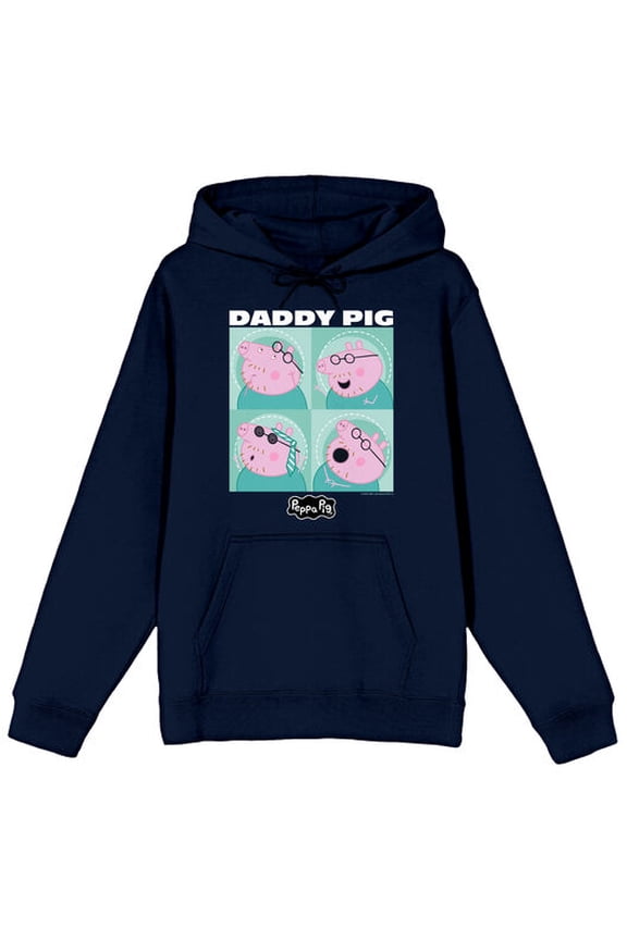 Peppa Pig Daddy Pig Adult Navy Blue Graphic Hoodie-Medium