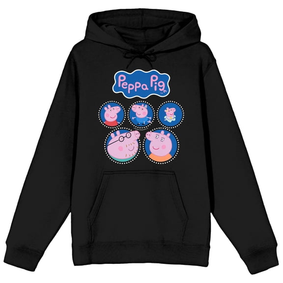 Peppa Pig Daddy Pig, Mummy Pig, Peppa, George, Evie Adult Black Graphic Hoodie-Small