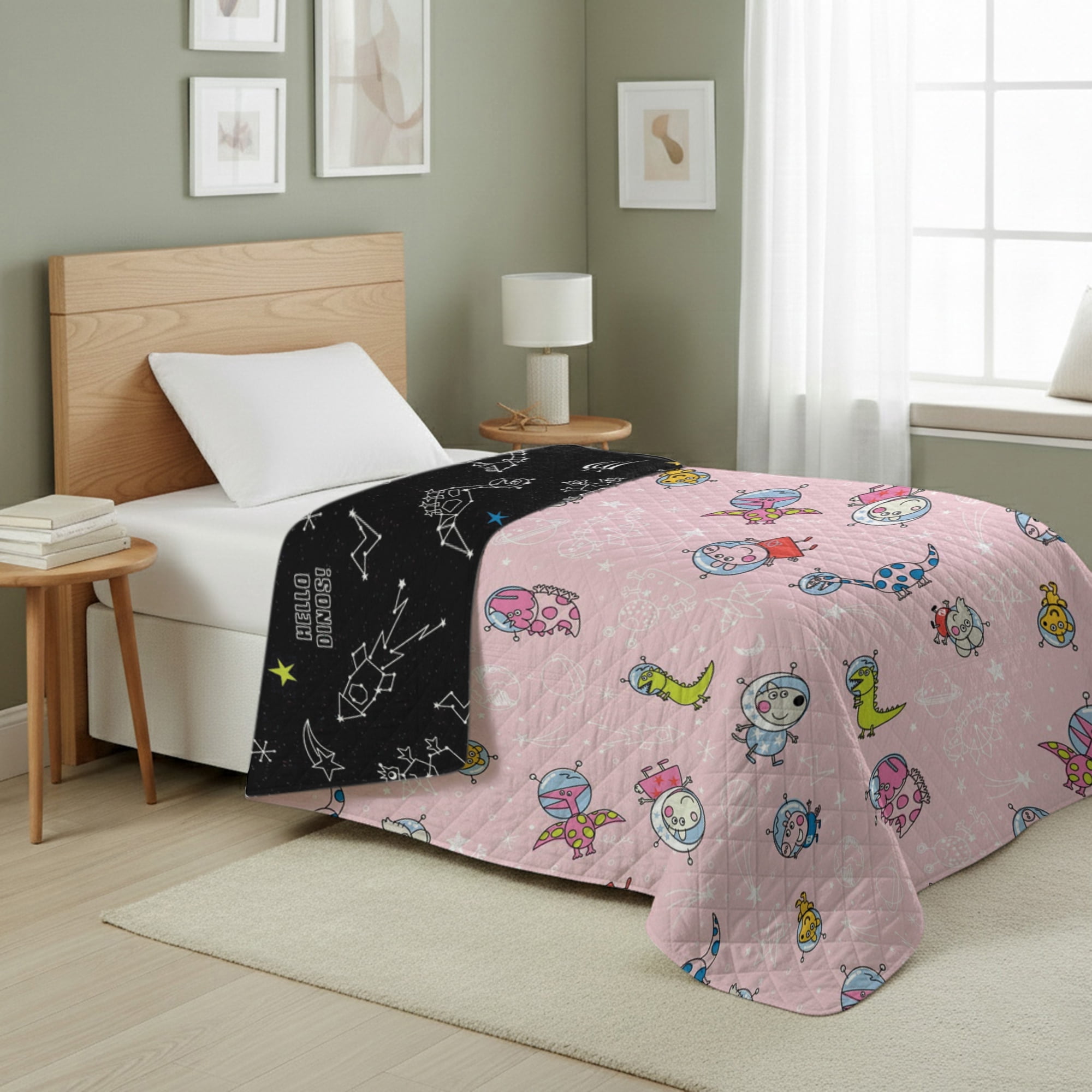 Peppa Pig Dino Stars Quilted Throw Blanket 60x80 inches, Kids Character Bedding