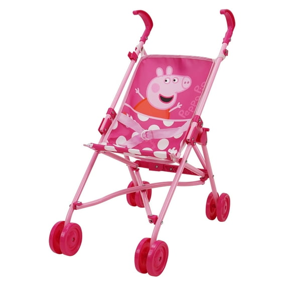 Peppa Pig: Doll Umbrella Stroller - Pink & White Dots - Fits Dolls up to 24", Easy to Fold for Storage & Travel, Pretend Play For Kids Ages 3+