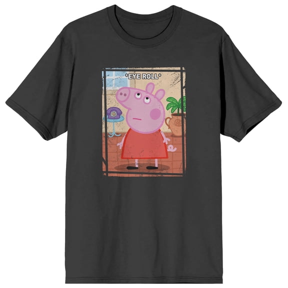 Peppa Pig Eye Roll Adult Charcoal Crew Neck Short Sleeve T-shirt - 3XL