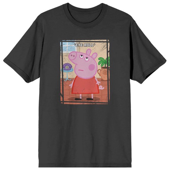 Peppa Pig Eye Roll Adult Charcoal Crew Neck Short Sleeve T-shirt - Small