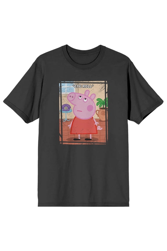 Peppa Pig Eye Roll Adult Charcoal Crew Neck Short Sleeve T-shirt - XS