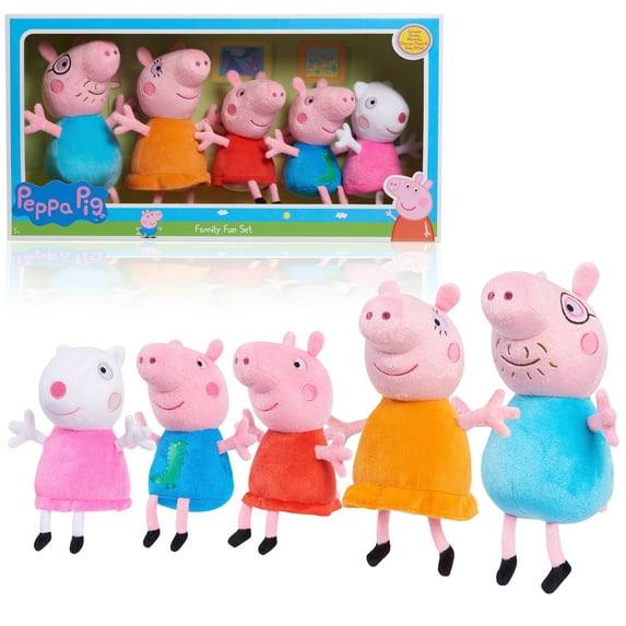 Peppa Pig Family Fun Plush Toys 5 Pack Includes Peppa, George, Mummy, Daddy, and Suzy Sheep, Super Soft & Cuddly Stuffed Animals, Kids Toys for Ages 3 Up, Gifts and Presents