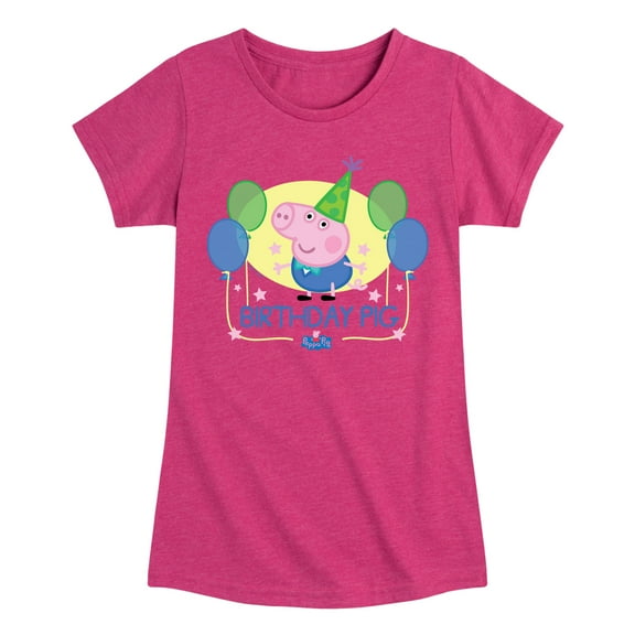 Peppa Pig - George Birthday Pig - Girls Toddler And Youth Fitted Short Sleeve Tee