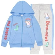 Peppa Pig George Pig Boy's 2 Piece Fleece Set - Dine-saws!! Zip Up Hoodie and Joggers Bundle for Kids and Toddlers (Size 3T-8)