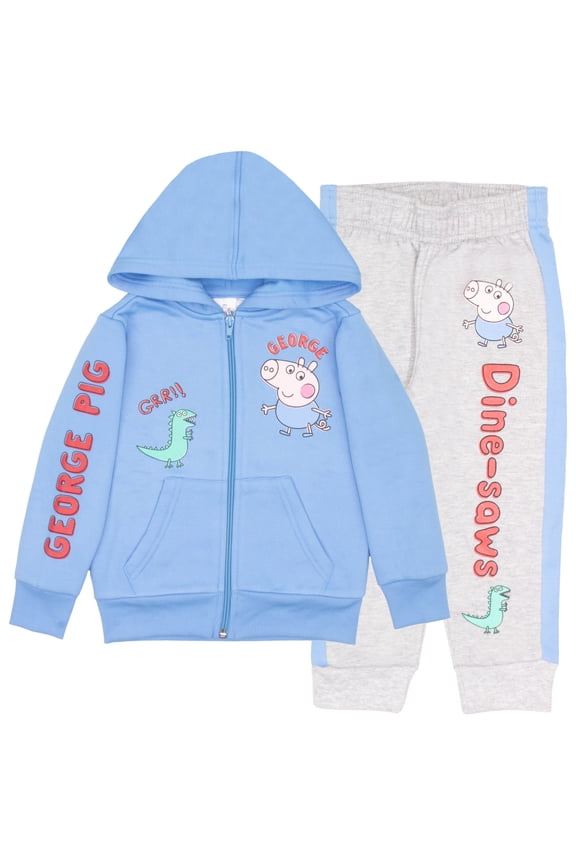 George Pig Boy's 2 Piece Fleece Set - Dine-saws!! Zip Up Hoodie and Joggers Bundle for Kids and Toddlers (Size 3T-8)