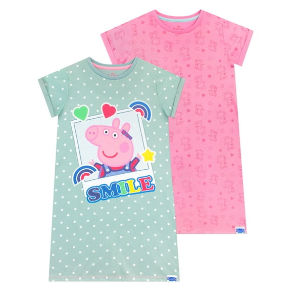 Peppa Pig Girls 2 Pack Short Sleeve Nightdress Sizes 2T-8