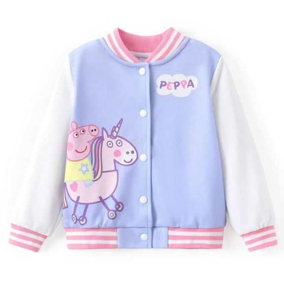 Peppa Pig Girls Bomber Jacket Colorblock Varsity Lightweight Sweatshirts Gift Fall Spring Size 2T