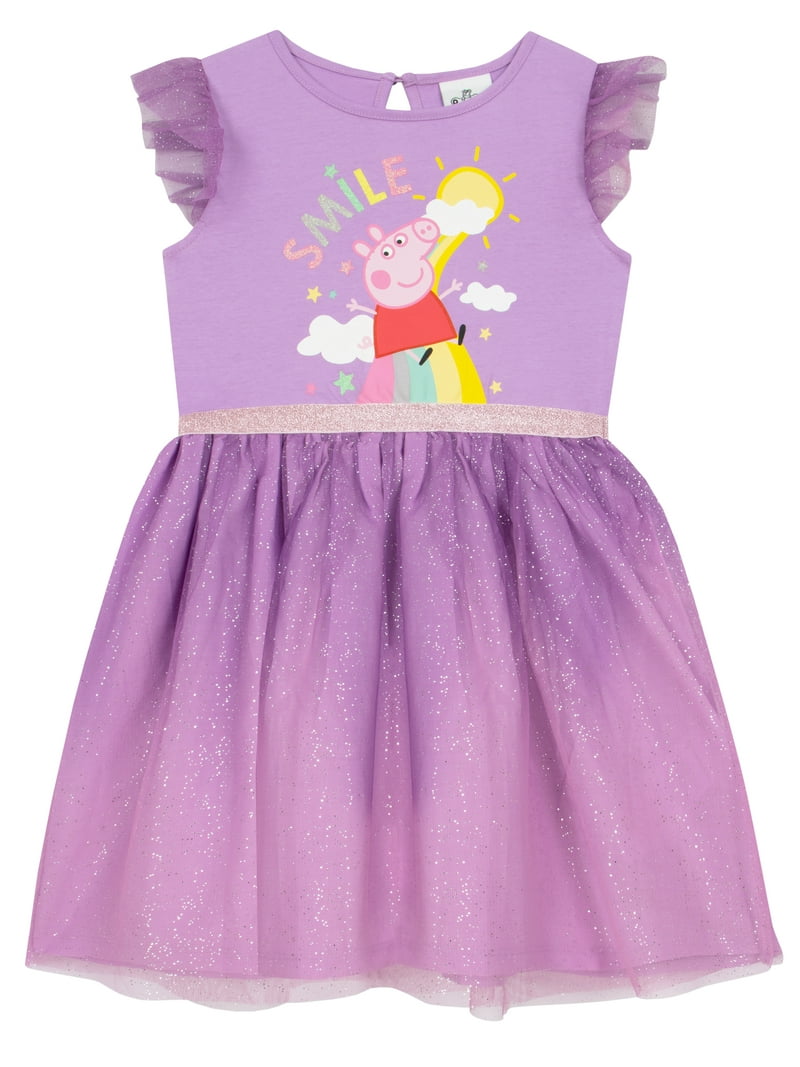 Peppa Pig Girls Birthday Dress in Purple with Sparkly Skirt