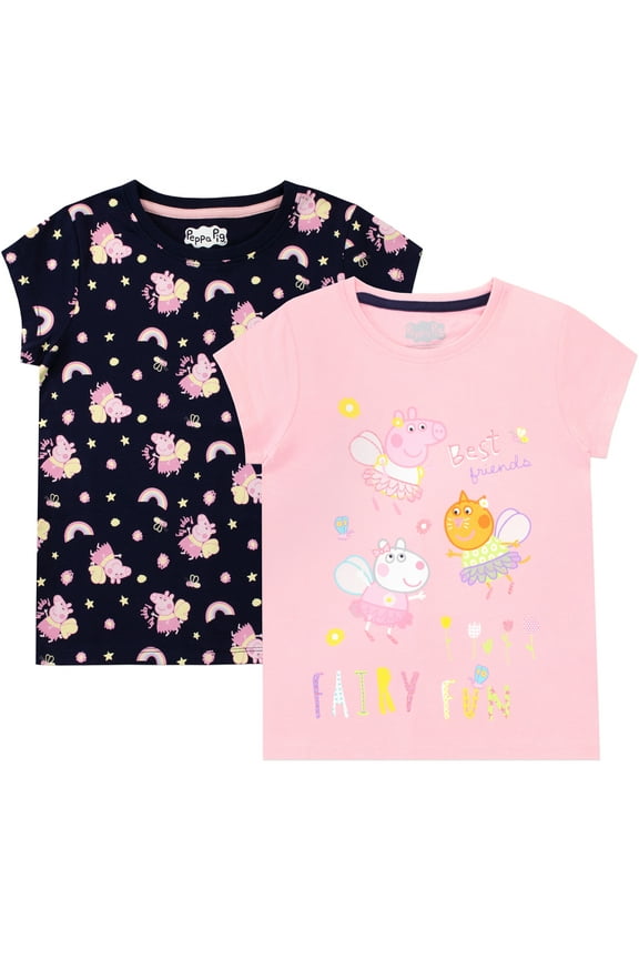Girls Fairy Fun T-Shirts 2 Pack Pink Sizes 18M-8