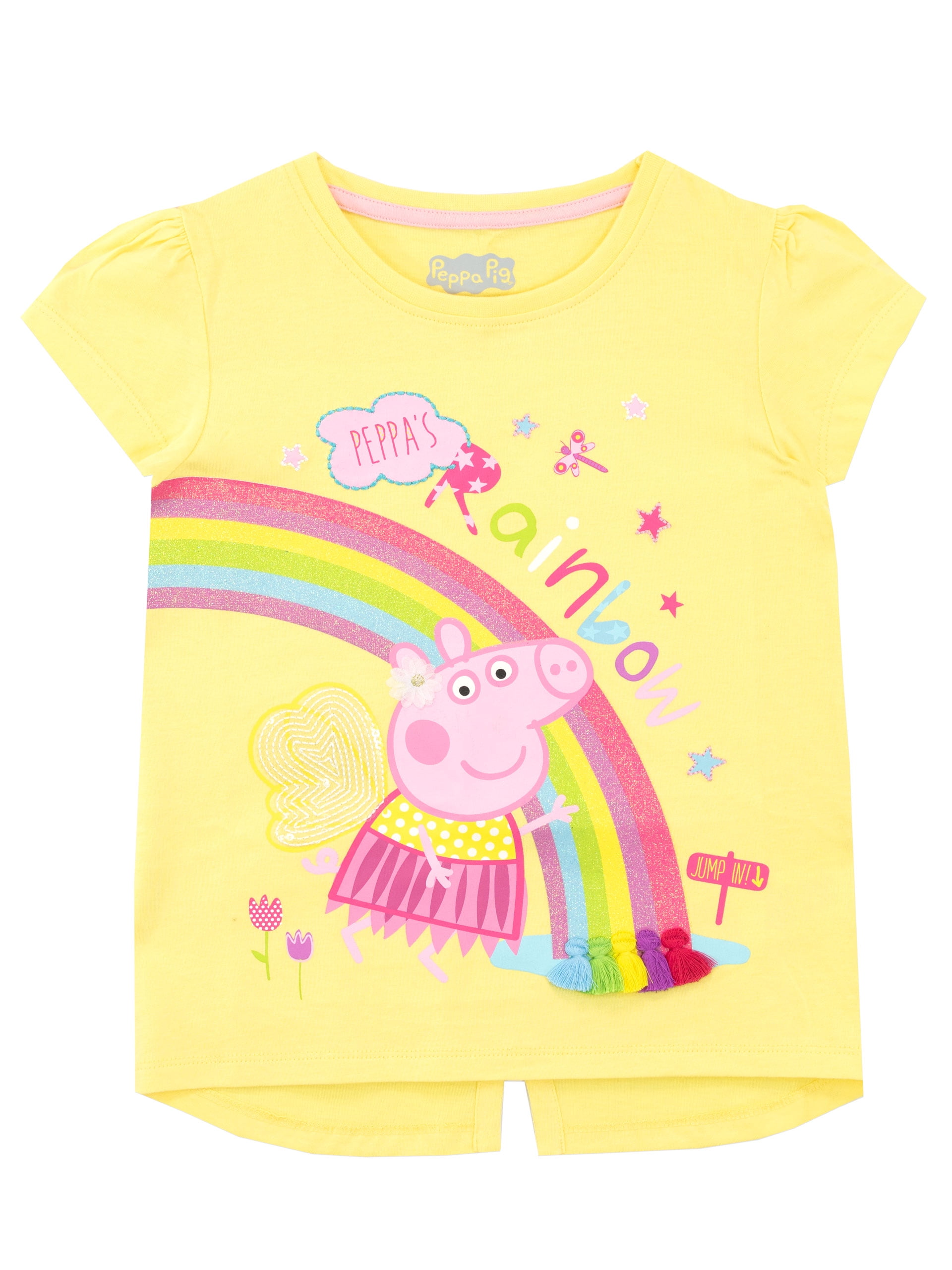 Peppa Pig Girls Glitter Rainbow T-Shirt Yellow Sizes 18M-8