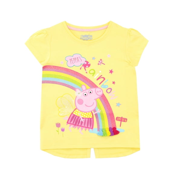 Peppa Pig Girls Glitter Rainbow T-Shirt Yellow Sizes 18M-8