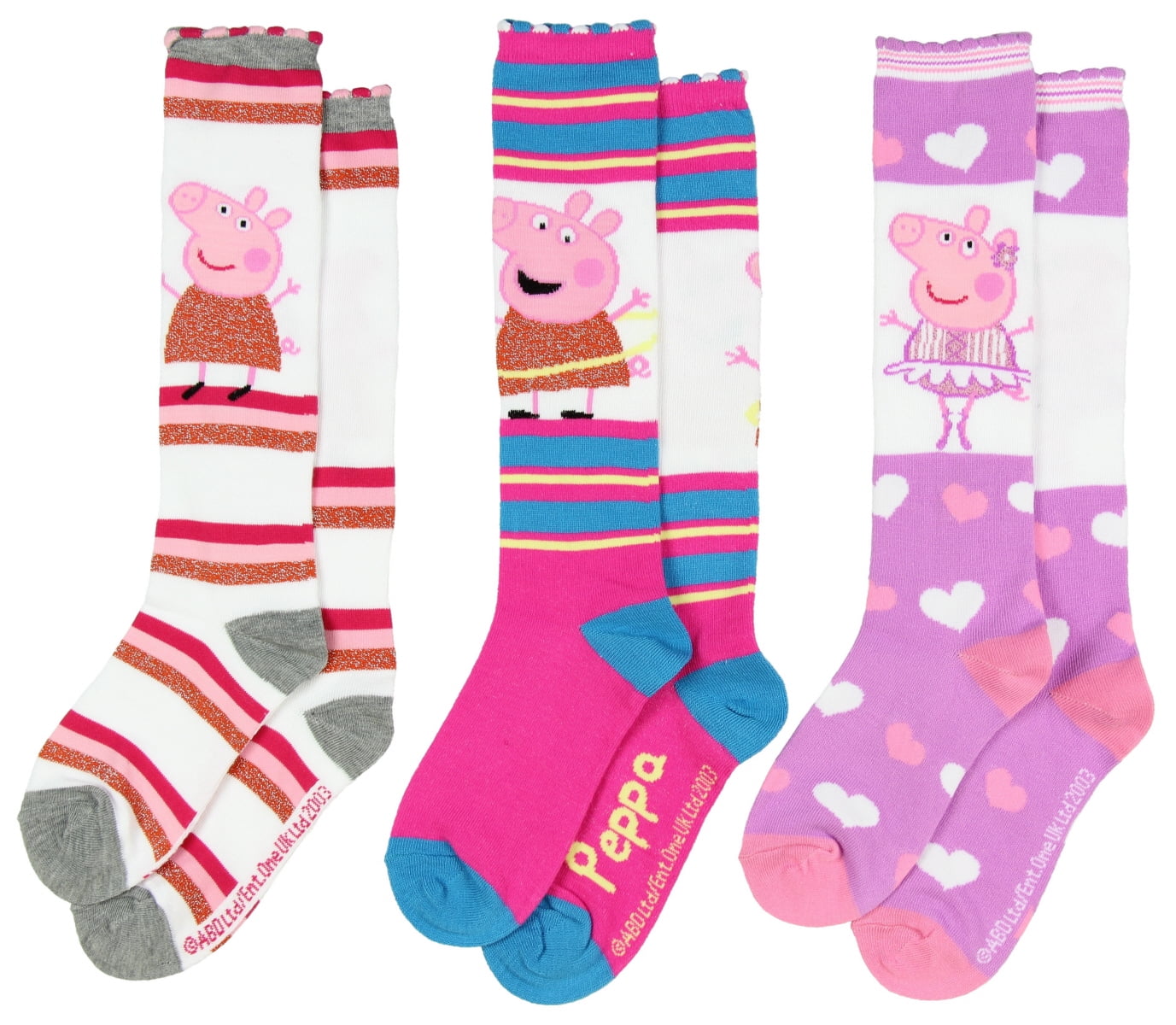 UPD Peppa Pig Girls' Knee High Socks 3 Pair Size 6-8