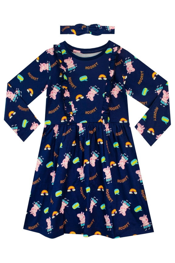 Girls Long Sleeve Dress And Headband Set Blues Sizes 2T-8