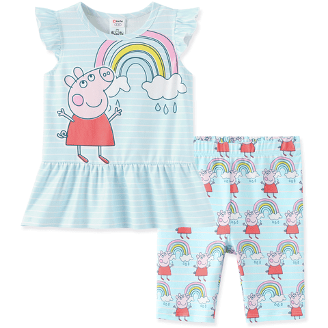 Girls Outfit Set Rainbow Graphic Ruffle Dress and Bike Shorts Legging 2 Piece Summer Set Sizes 5-6Y