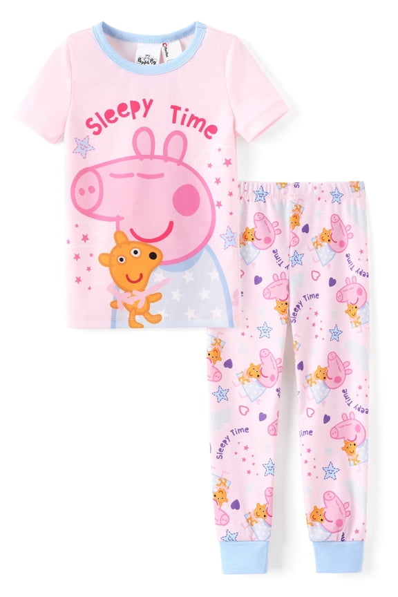 Girls Pajamas Snug Fit Graphic Short Sleeve Top and Pants 2 Piece Pjs Sleepwears Set Kids 6Y