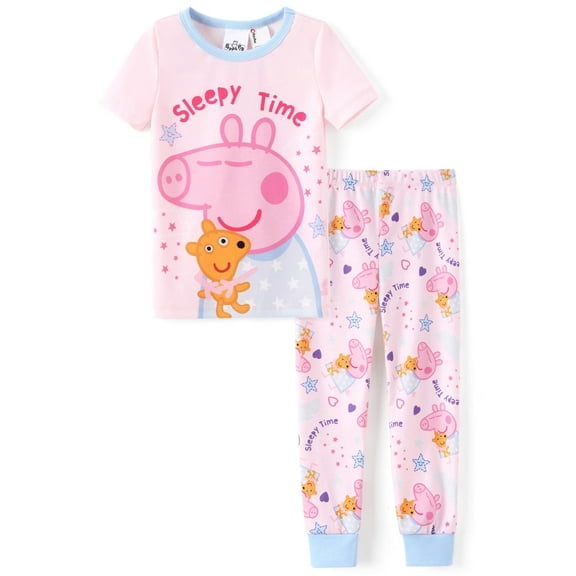 Peppa Pig Girls Pajamas Snug Fit Graphic Short Sleeve Top and Pants 2 Piece Pjs Sleepwears Set Toddler 2T