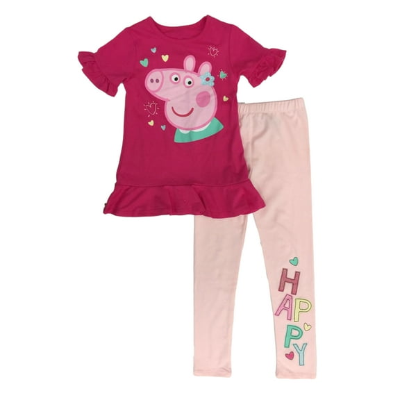 Peppa Pig Girls Pink 2 Piece Short Sleeve Shirt & Happy Legging Set 5