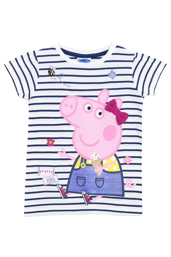 Girls Pretty Peppa T-Shirt White Sizes 3T-8