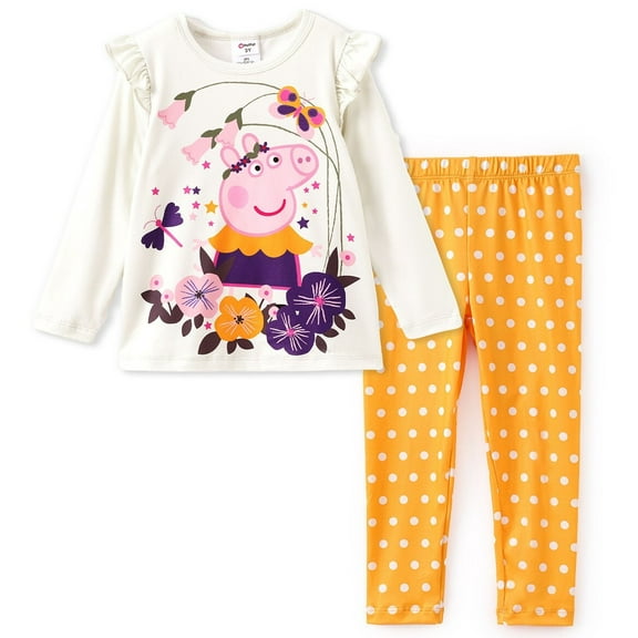 Peppa Pig Girls Set Graphic Crewneck Tee Sweatshirt and Leggings Halloween Outfit 2-Piece Set Kids 5-6Y