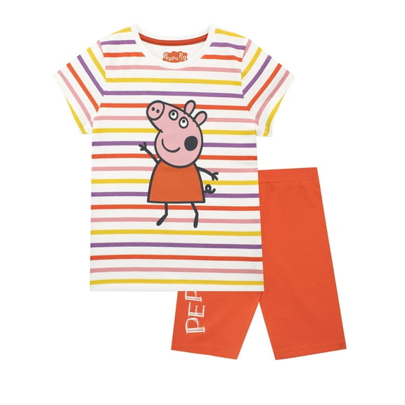 Peppa Pig Girls Stripe T-Shirt And Shorts Set Pink Sizes 2T-8