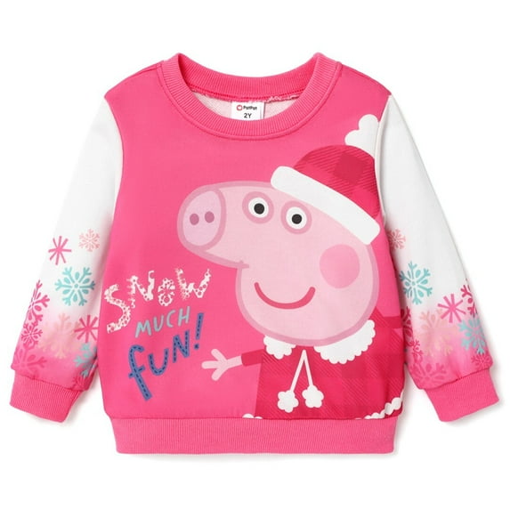 Peppa Pig Girls Sweatshirt Pink Christmas Graphic Crewneck Long Sleeve Pullover Top Toddler Kids 3T