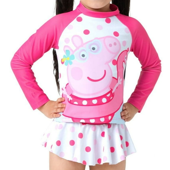 Peppa Pig Girls Swimsuits Sets Mermaid Scales Long Sleeve Rash Guards and Bikini Bottom Set Size 2-6