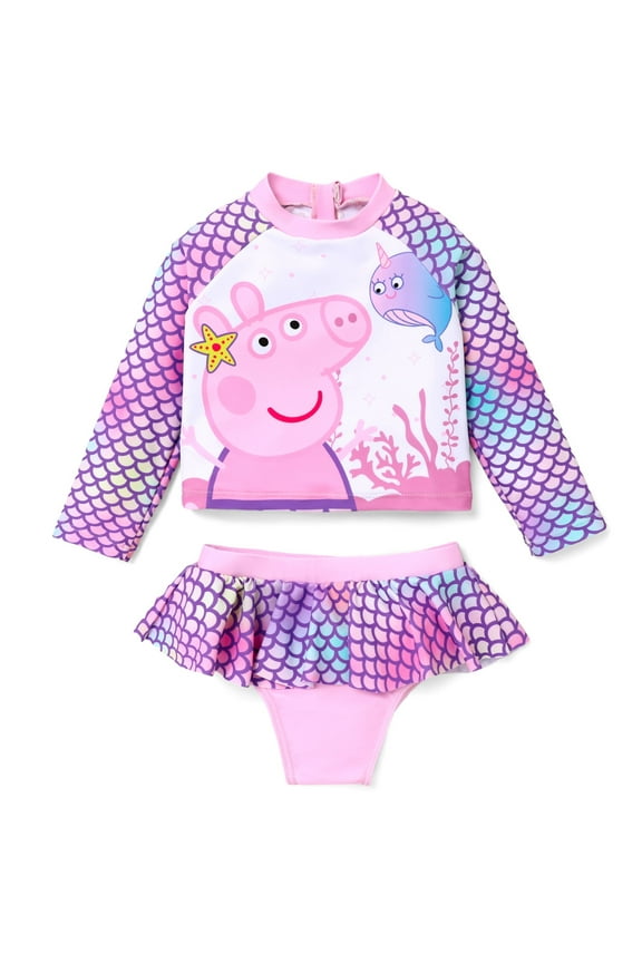 Girls Swimsuits Sets Mermaid Scales Long Sleeve Rash Guards and Bikini Bottom Set Size 2-6