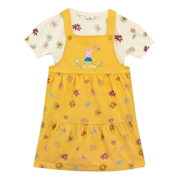Peppa Pig Girls T-Shirt & Pinafore Dress Set Yellow Sizes 2T-8