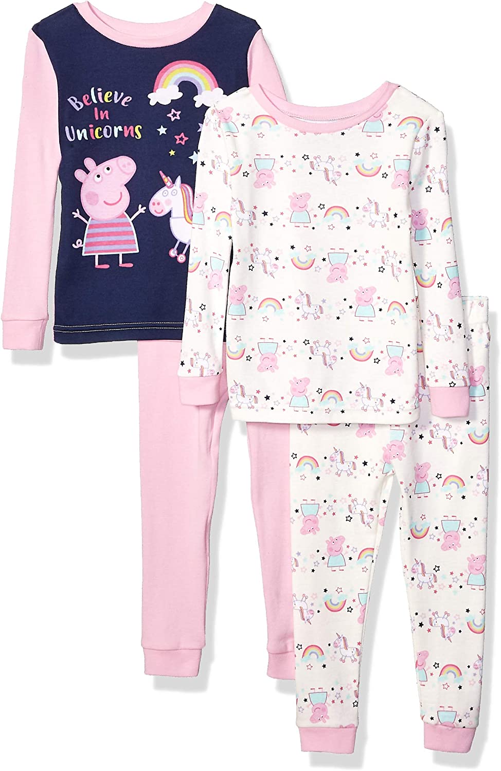 Peppa Pig Girls' Toddler 4 Piece Cotton Pajama Set 4T Unicorns
