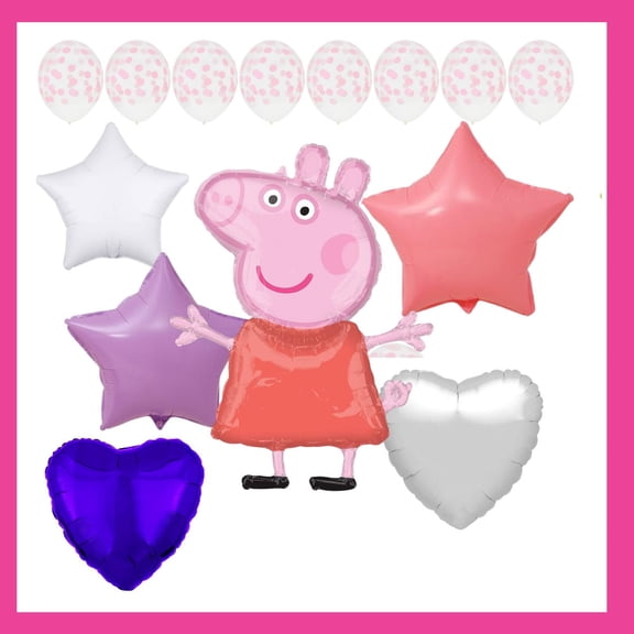 Peppa Pig Girly Pink Balloon Bouquet - 14 Piece Party Decoration Set