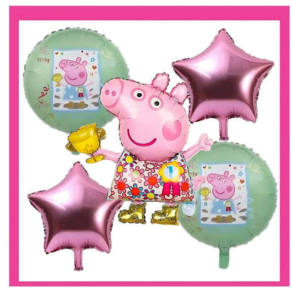 Peppa Pig Girly Pink Balloon Bouquet - 5 Piece Party Decoration Set
