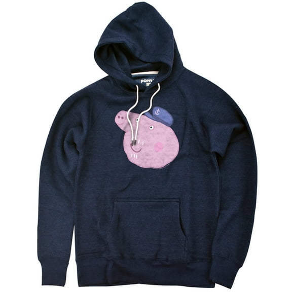 Peppa Pig Grandpa Pig Face Unisex Adult Slim Fit Pull-Over Heather Hoodie, Navy, Small