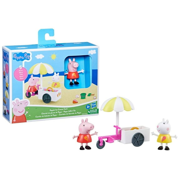 Peppa Pig Ice Cream Cart Playset, 5-Piece Doll Playset, Includes 2 Figures and Accessories