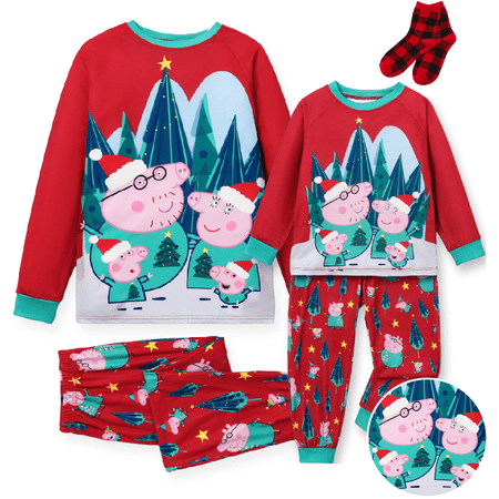 Peppa Pig Kids Boys Girls Christmas Pajamas Graphic Tops and Pants Sleepwear Matching Pjs for Family