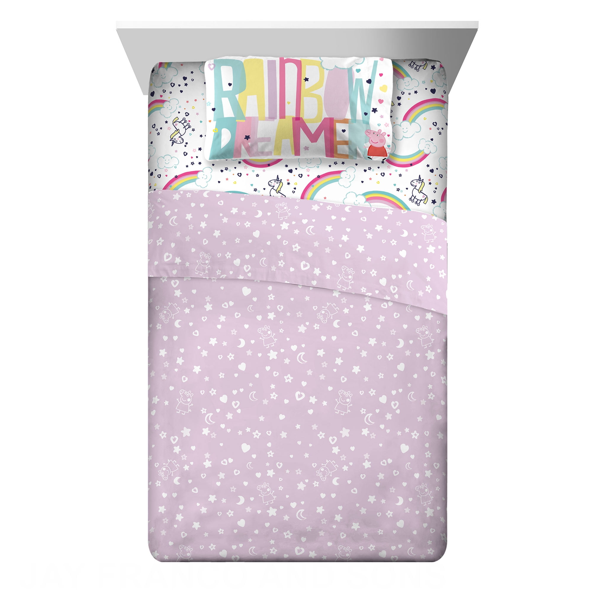 Peppa Pig Kids Twin Sheet Set, Pink and White